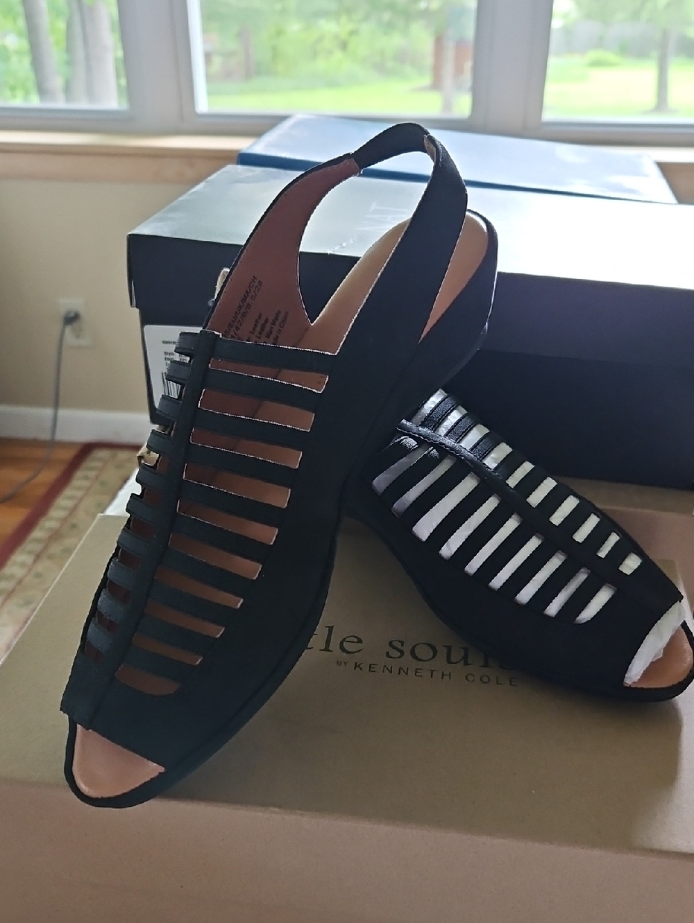 Gentle Souls Black Cage Slingback Open-Toe Sandals - Picture 2 of 5
